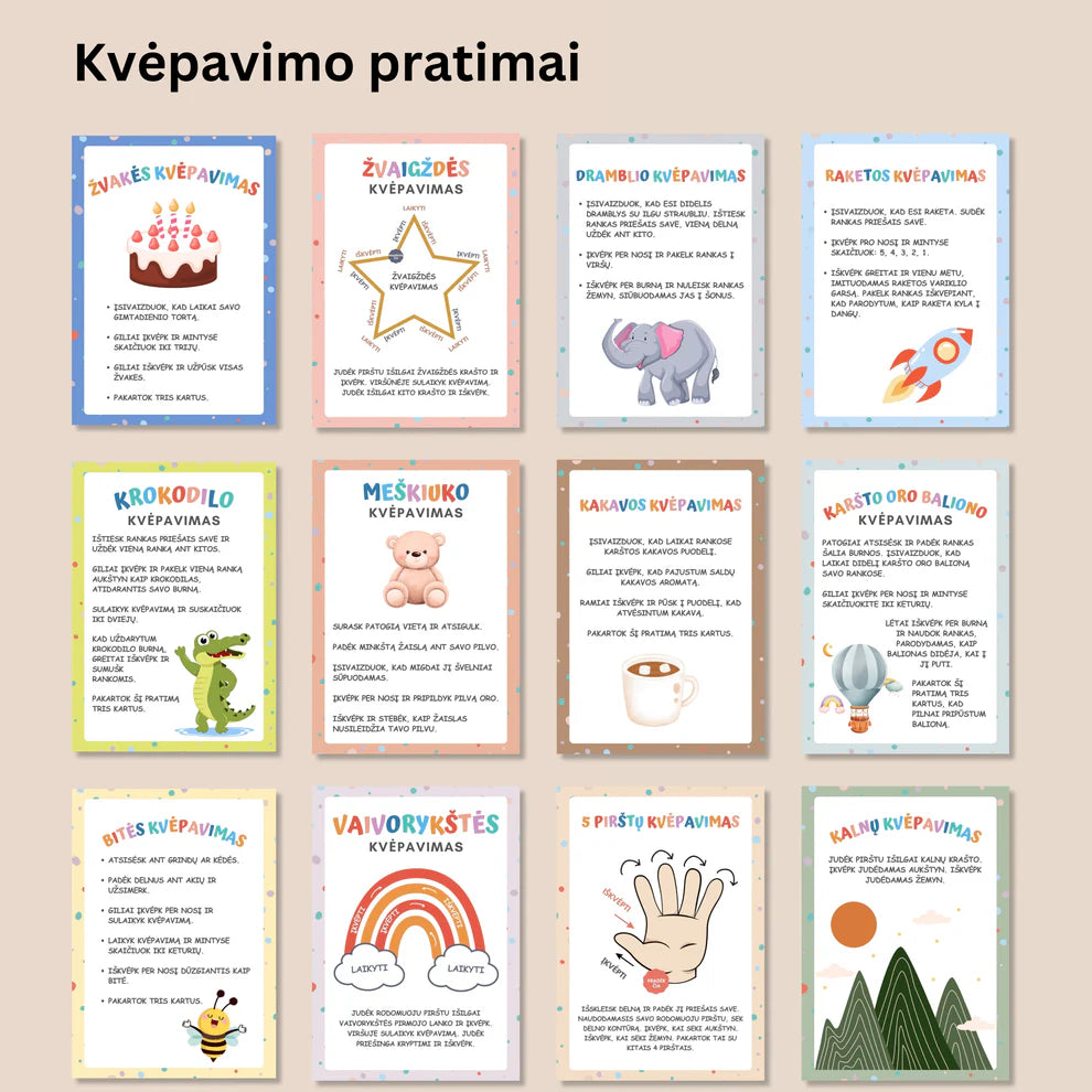 „Kvėpavimo pratimai“ 24 plakatai ir kortelės