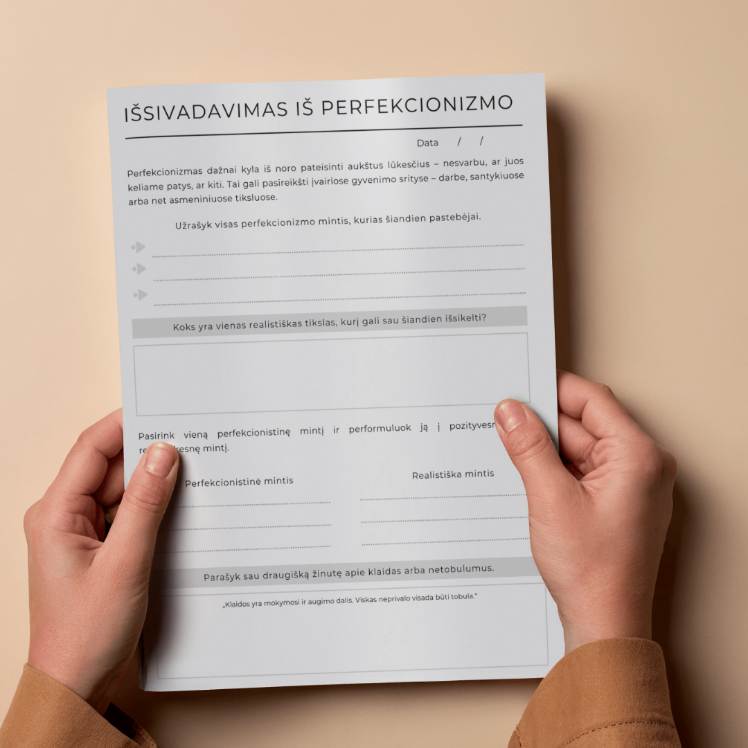 28 puslapių nerimo įveikimo pratybų sąsiuvinis