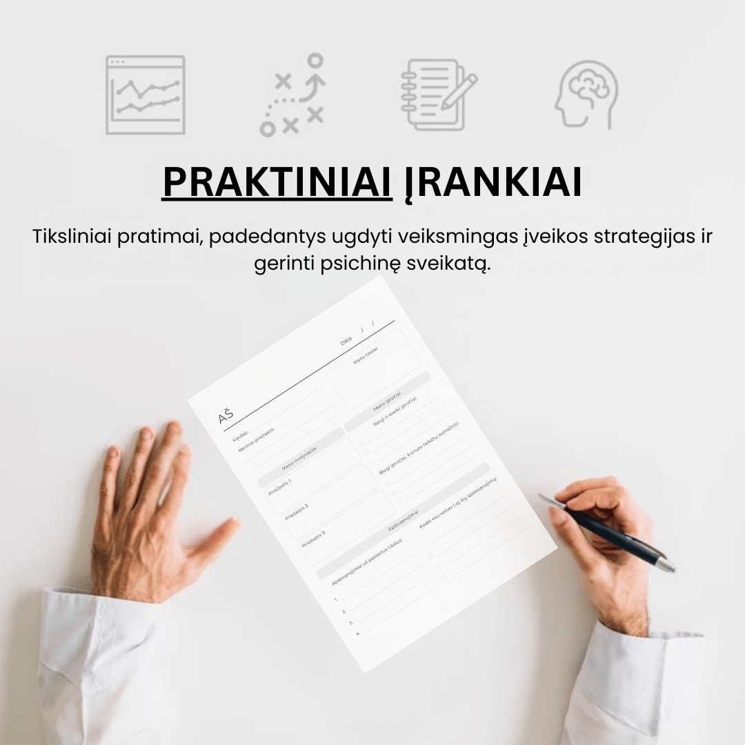 28 puslapių nerimo įveikimo pratybų sąsiuvinis