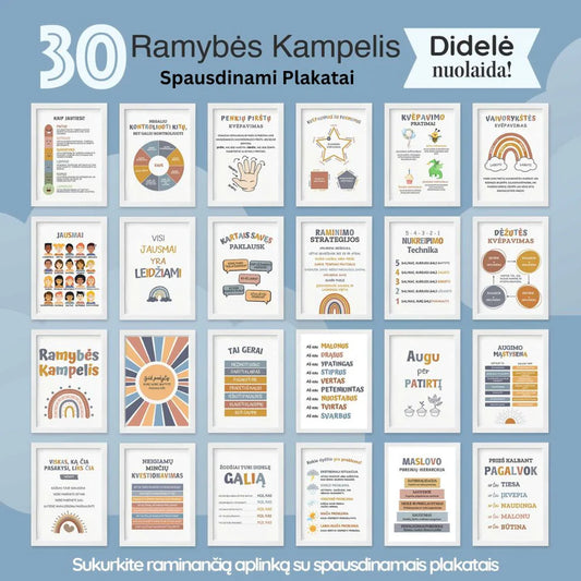 “Ramybės Kampelis” 30 plakatų vaiko emociniam intelektui ugdyti
